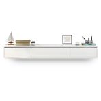 Modern Beyaz TV Sehpası Duvara Monte Ahşap TV Saklama Rafı Çekmeceli Kablo Yönetim Deliği ve İçi Boş Sırt Eğlence Merkezi Medya Konsol Masası Oturma Odası için 200x24x20 (C Boyutu)