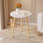 Modern Beyaz Yan Sehpa Küçük Yuvarlak Vurgu Masası Oturma Odası ve Yatak Odası için Masif Ahşap Ayaklar Küçük Alanlar için İdeal 60 cm/23.6in Ev Dekoru
