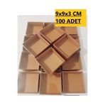 Modern Box 100 Adet 9X9X3 cm Asetat Kapaklı Kraft Kutu Düğün Nişan Kına Hediyelik Kutu