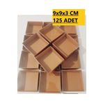 Modern Box 125 Adet 9x9x3 Cm Asetat Kapaklı Kraft Kutu Düğün Nişan Kına Hediyelik Kutu