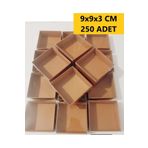 Modern Box 250 Adet 9x9x3 Cm Asetat Kapaklı Kraft Kutu Düğün Nişan Kına Hediyelik Kutu