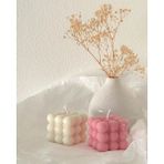Modern Bubble Küp Mum Beyaz-Pembe Dekoratif Mum 2 Adet