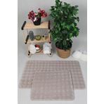 Modern Bubble Yıkanabilir Kaymaz Peluş Banyo Paspası Halısı 2'Li Klozet Takımı 50X80-50X40cm Bej