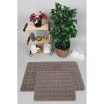 Modern Bubble Yıkanabilir Kaymaz Peluş Banyo Paspası Halısı 2'Li Klozet Takımı 50X80-50X40cm Vizon