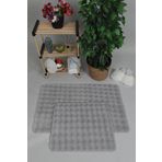 Modern Bubble Yıkanabilir Kaymaz Peluş Banyo Paspası Halısı 2'Li Klozet Takımı 60X100-50X60cm Gri