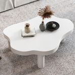 Modern Bulut Şekilli Masif Ahşap Sehpa Oturma Odası Yatak Odası Mobilyaları için 3 Ayaklı Beyaz Sevimli Düzensiz Tasarım Kalınlaşmış Yuvarlak Köşe Sehpa (28 × 18 × 16 inç)