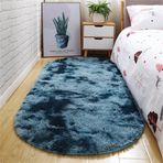 Modern Büyük Oval Oturma Odası Halısı Yumuşak Uzun Tüylü Halı Çocuk Odası Oturma Odası Yatak Odası için (60x90 cm Tavus Kuşu Mavisi Kravat Boyası)