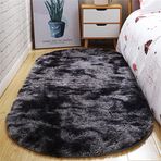 Modern Büyük Oval Oturma Odası Halısı Yumuşak Uzun Tüylü Halı Çocuk Odası Oturma Odası Yatak Odası için Koyu Gri Batik Boya (160 x 230 cm)