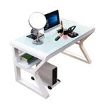 Modern Büyük Temperli Cam Bilgisayar Masası 55 inç Metal Çerçeve Ev Ofis İş İstasyonu Şık Dizüstü Bilgisayar ve Yemek Masası Çok Yönlü Çalışma ve Oyun Yazı Masası (Beyaz)