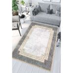 Modern Çerçeve Desenli Baskılı Kaymaz Yıkanabilir Salon Oturma Odası Mutfak Antre Halısı Yolluk 200 X 400 Cm Gri
