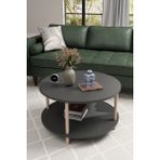 Modern Çift Katlı 60 cm Orta Sehpa Yuvarlak Ahşap Ayaklı Salon Sehpası - Antrasit