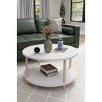 Modern Çift Katlı 60 cm Orta Sehpa Yuvarlak Ahşap Ayaklı Salon Sehpası - Beyaz