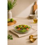 Modern Çizgi Desenli Cam Salata Kasesi Meyve Sunumluk Kase Orta Boy 21 Cm