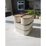 Modern Çizgili 4’lü Set Çok Amaçlı Saklama Kutusu & Kapaklı Organizer - Krem/vizon - Beyaz - Bej