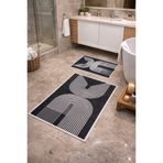 Modern Çizgili Çerçeve Banyo Paspası Kaydırmaz Tabanlı Yumuşak 2’li Set Gri