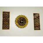 Modern Dekoratif Duvar Saati, Altın Rengi Sunburst Tasarım, Siyah Kadran, 40 cm 2 ADET YAN TABLO 3 SET