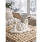 Modern Dekoratif Geometrik Taş Tozu Vazo Seti – Premium Alaşımlı Mineral Kompozit, Pürüzsüz Mat Beyaz Dekoratif Tepsi Seti (23x11,5 cm) – Sehpa ve Raf Dekoru İçin TD003