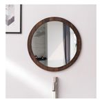 Modern Dekoratif Makyaj Aynası, Yuvarlak Ceviz Çerçeve, 50cm/19.6in, Banyo ve Kadın Odası için İdeal