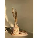 Modern Dekoratif Set - Kahverengi Beyaz Seramik Vazo, Tealight Mumluk ve Kompozit Tepsi