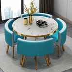 Modern Deri Ofis Masa ve Sandalye Seti, 90 cm Yuvarlak Sehpa, Resepsiyon veya Yemek Odası, Oturma Odası Mobilyaları, Mutfak ve Eğlence için 5 Parça