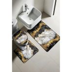 Modern Desenli Dijital Baskı 3’Lü Banyo Paspas Takımı Yıkanabilir Kaymaz Tabanlı Klozet Takımı Klz0007 Renkli 60 X 90