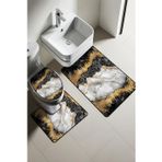 Modern Desenli Dijital Baskı 3’lü Banyo Paspas Takımı Yıkanabilir Kaymaz Tabanlı Klozet Takımı KLZ0007