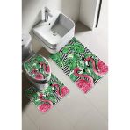 Modern Desenli Dijital Baskı 3’Lü Banyo Paspas Takımı Yıkanabilir Kaymaz Tabanlı Klozet Takımı Klz0008 Renkli 60 X 90