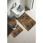 Modern Desenli Dijital Baskı 3’Lü Banyo Paspas Takımı Yıkanabilir Kaymaz Tabanlı Klozet Takımı Klz0010 Renkli 60 X 90