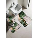 Modern Desenli Dijital Baskı 3’Lü Banyo Paspas Takımı Yıkanabilir Kaymaz Tabanlı Klozet Takımı Klz0013 Renkli 60 X 90