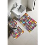 Modern Desenli Dijital Baskı 3’lü Banyo Paspas Takımı Yıkanabilir Kaymaz Tabanlı Klozet Takımı KLZ0015
