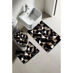 Modern Desenli Dijital Baskı 3’Lü Banyo Paspas Takımı Yıkanabilir Kaymaz Tabanlı Klozet Takımı Klz0016 Renkli 60 X 90