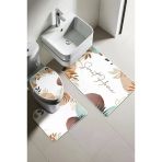 Modern Desenli Dijital Baskı 3’Lü Banyo Paspas Takımı Yıkanabilir Kaymaz Tabanlı Klozet Takımı Klz0022 Renkli 60 X 90