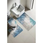 Modern Desenli Dijital Baskı 3’Lü Banyo Paspas Takımı Yıkanabilir Kaymaz Tabanlı Klozet Takımı Klz0023 Renkli 60 X 90