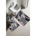 Modern Desenli Dijital Baskı 3’lü Banyo Paspas Takımı Yıkanabilir Kaymaz Tabanlı Klozet Takımı KLZ0026