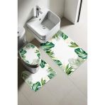 Modern Desenli Dijital Baskı 3’Lü Banyo Paspas Takımı Yıkanabilir Kaymaz Tabanlı Klozet Takımı Klz0028 Renkli 60 X 90
