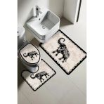 Modern Desenli Dijital Baskı 3’Lü Banyo Paspas Takımı Yıkanabilir Kaymaz Tabanlı Klozet Takımı Klz0030 Renkli 60 X 90