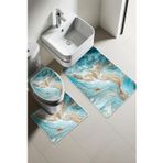 Modern Desenli Dijital Baskı 3’lü Banyo Paspas Takımı Yıkanabilir Kaymaz Tabanlı Klozet Takımı KLZ0052