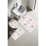 Modern Desenli Dijital Baskı 3’Lü Banyo Paspas Takımı Yıkanabilir Kaymaz Tabanlı Klozet Takımı Klz0056 Renkli 60 X 90