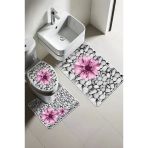 Modern Desenli Dijital Baskı 3’Lü Banyo Paspas Takımı Yıkanabilir Kaymaz Tabanlı Klozet Takımı Klz0060 Renkli 60 X 90