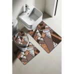 Modern Desenli Dijital Baskı 3'Lü Banyo Paspas Takımı Yıkanabilir Kaymaz Tabanlı Klozet Takımı Klz0064 Renkli 60 X 90