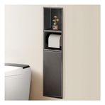 Modern duş nişi, paslanmaz çelik, çift raflı ve dahili çöp kovası. Banyo depolama için gömme raf Fayans gerektirmez (Beyaz 63 x 20 x 13,5 cm).