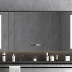 Modern Duvara Monte Banyo Vanity Ayna Dolabı LED Işıkları ile Buğu Çözücü Kademesiz Karartma Makyaj Aynası ve Zaman Göstergesi