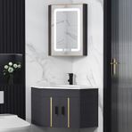 Modern Duvara Monte Köşe Banyo Vanity Dolap LED Işık ve Buğu Önleyici Ayna Yardımcı Lavabo Kombo Çamaşır Küvetli Ev Mutfak veya Veranda Odası için İdeal (Boyut: Beyaz)