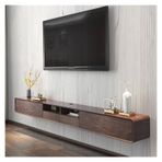 Modern Duvara Monte TV Sehpası Çekmeceli Yüzen Eğlence Merkezi Ahşap Medya Konsolu Şık Saklama Kafesi Ceviz Kaplama (200x30x23cm)