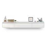 Modern Duvara Monte Yüzer TV Ünitesi, 2 Çekmeceli ve Yüzer Raflı TV Altında Depolama Küçük Apartman TV Dolabı (Beyaz 220 cm)