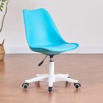 Modern Ergonomik Kolsuz Akrilik Ofis Koltuğu 360 ° Döner Yüksekliği Ayarlanabilir ve Ev Ofis Makyaj veya Bilgisayar Masası için Tekerlekler Mavi