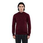 Modern Erkek Regular Kalıp Pamuklu Triko Yarım Balıkçı Fermuarlı Baklava Desenli Kazak Stili -Bordo-XL