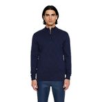 Modern Erkek Regular Kalıp Pamuklu Triko Yarım Balıkçı Fermuarlı Baklava Desenli Kazak Stili -Lacivert-XL