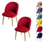 Modern Esnek Sandalye Kılıfları Yemek Sandalyeleri için Kavisli Arka Kırmızı Damalı 2 Parça Set Elastik Kumaş Yuvarlak Tabureler ve Kavisli Sandalyeler için Mükemmel