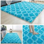 Modern Ev Dekoru için Yumuşak Tüylü Halı İpeksi Kabarık Halı Çocuk Oyun Alanı Kanepe Oturma Odası Yatak Odası Balkon Eşkenar Dörtgen Tasarım Gök Mavisi 50 X 80 cm